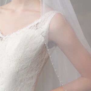 Floor length, ivory, crystal beaded edge veil.